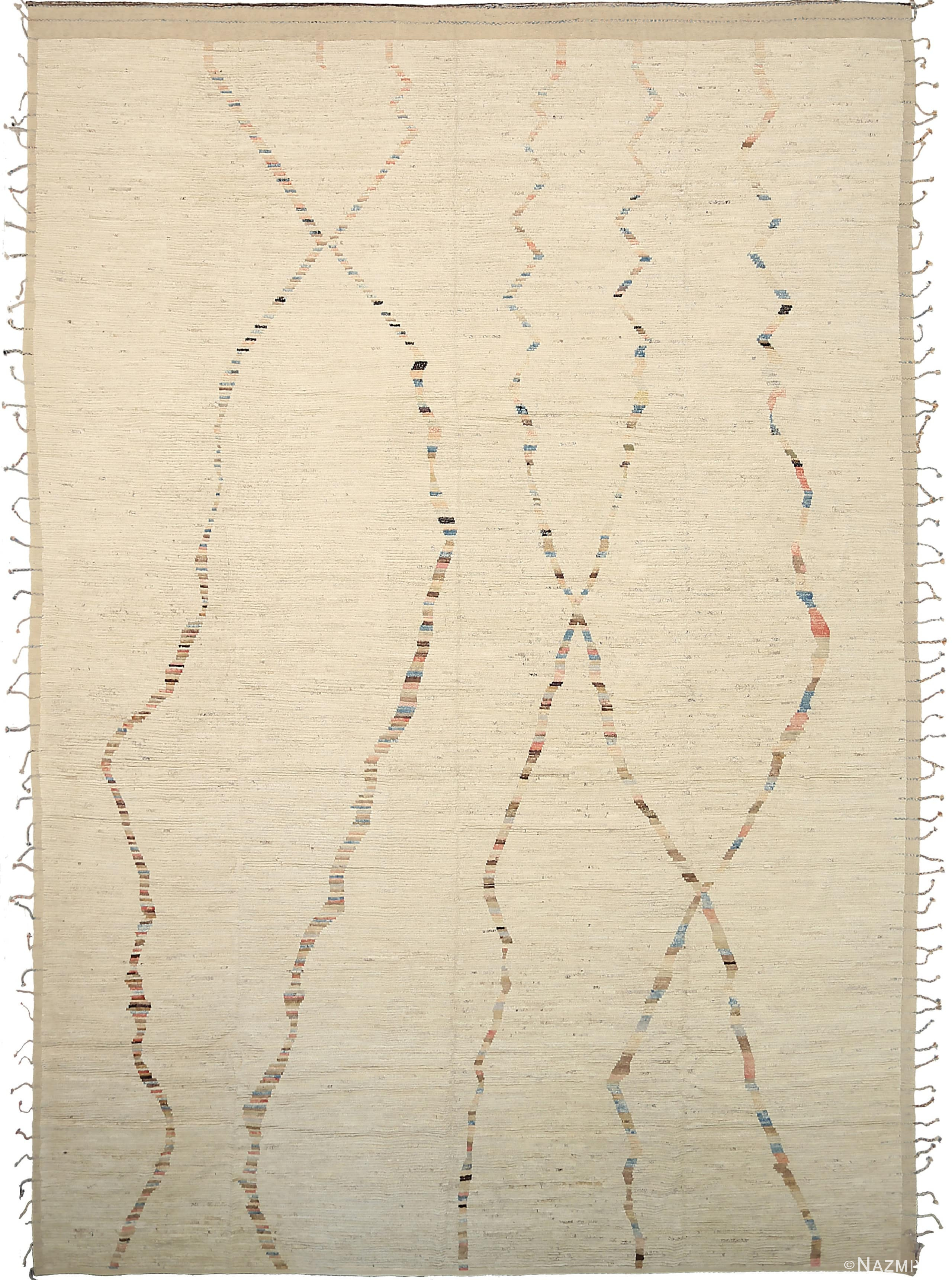 Cream Geometric Modern Distressed Rug 60804 by Nazmiyal Antique Rugs