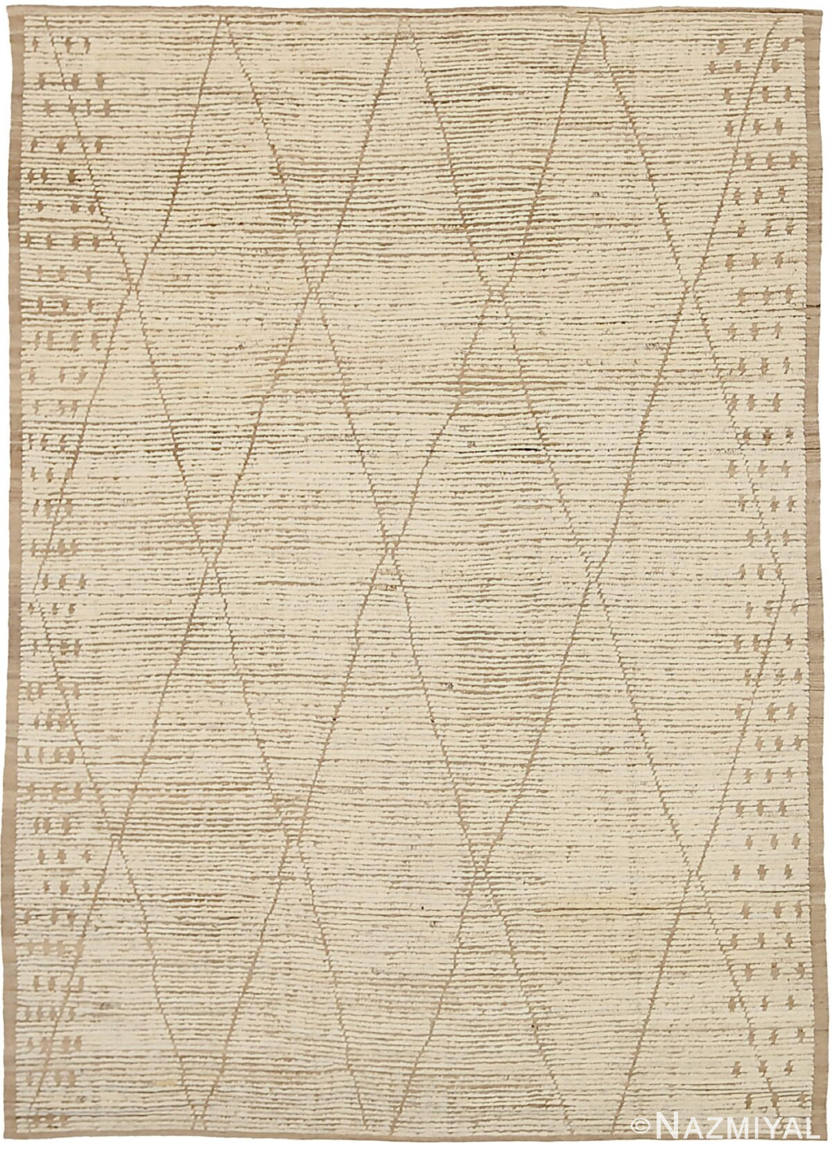 Cream Brown Geometric Modern Moroccan Rug 60780 by Nazmiyal Antique Rugs