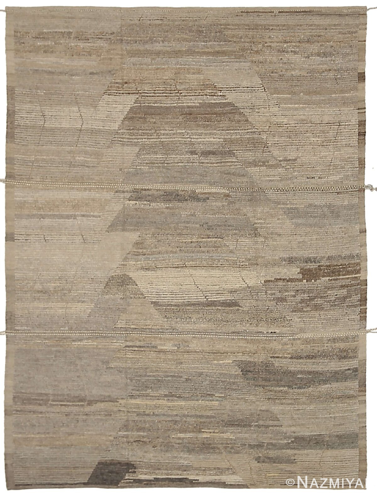 Dark Brown Beige Color Geometric Modern Distressed Rug 60830 by Nazmiyal Antique Rugs