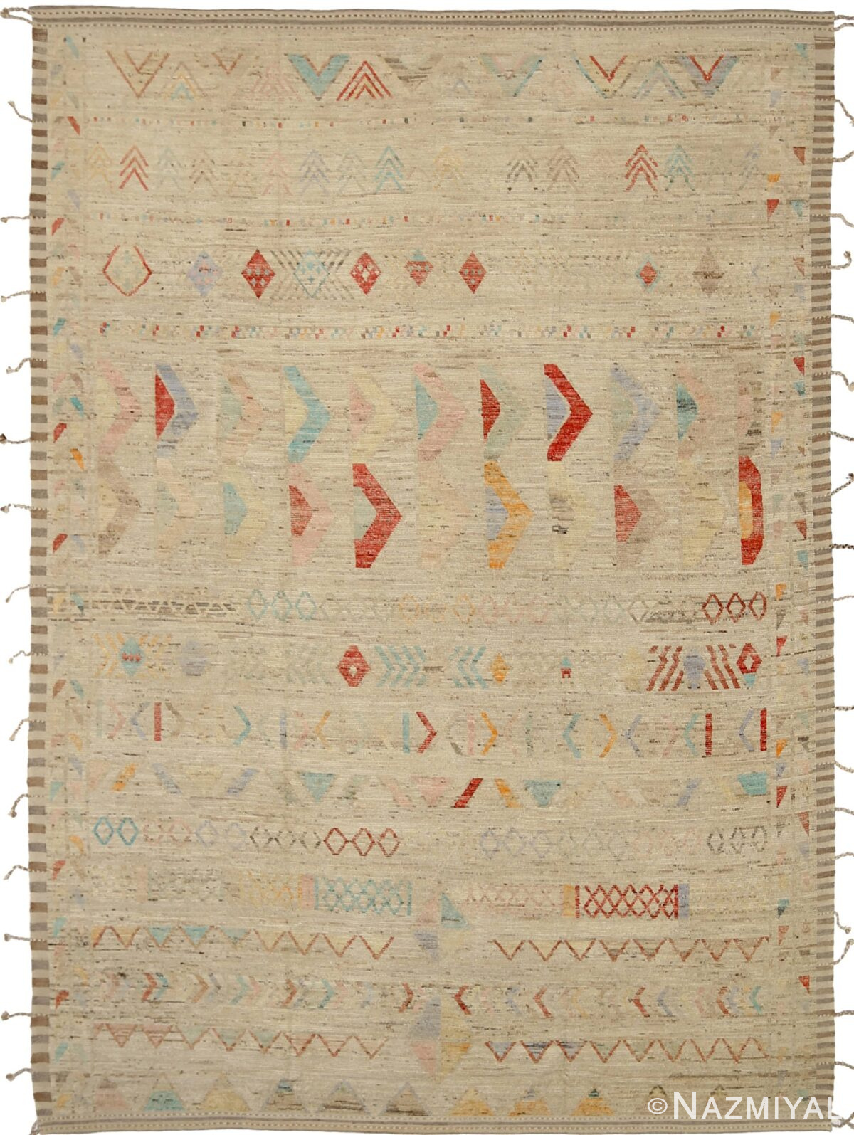 Green Colorful Geometric Modern Distressed Rug 60821 by Nazmiyal Antique Rugs