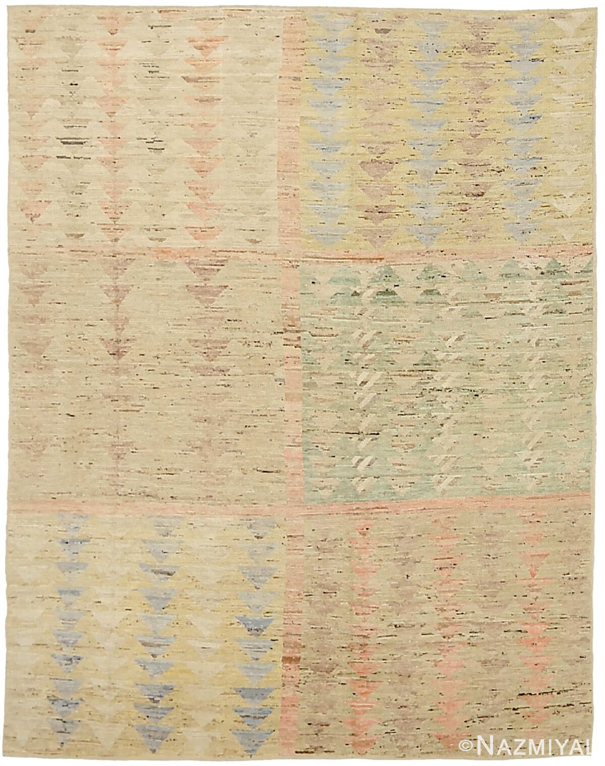 Soft Color Geometric Design Modern Distressed Area Rug #60833 by Nazmiyal Antique Rugs