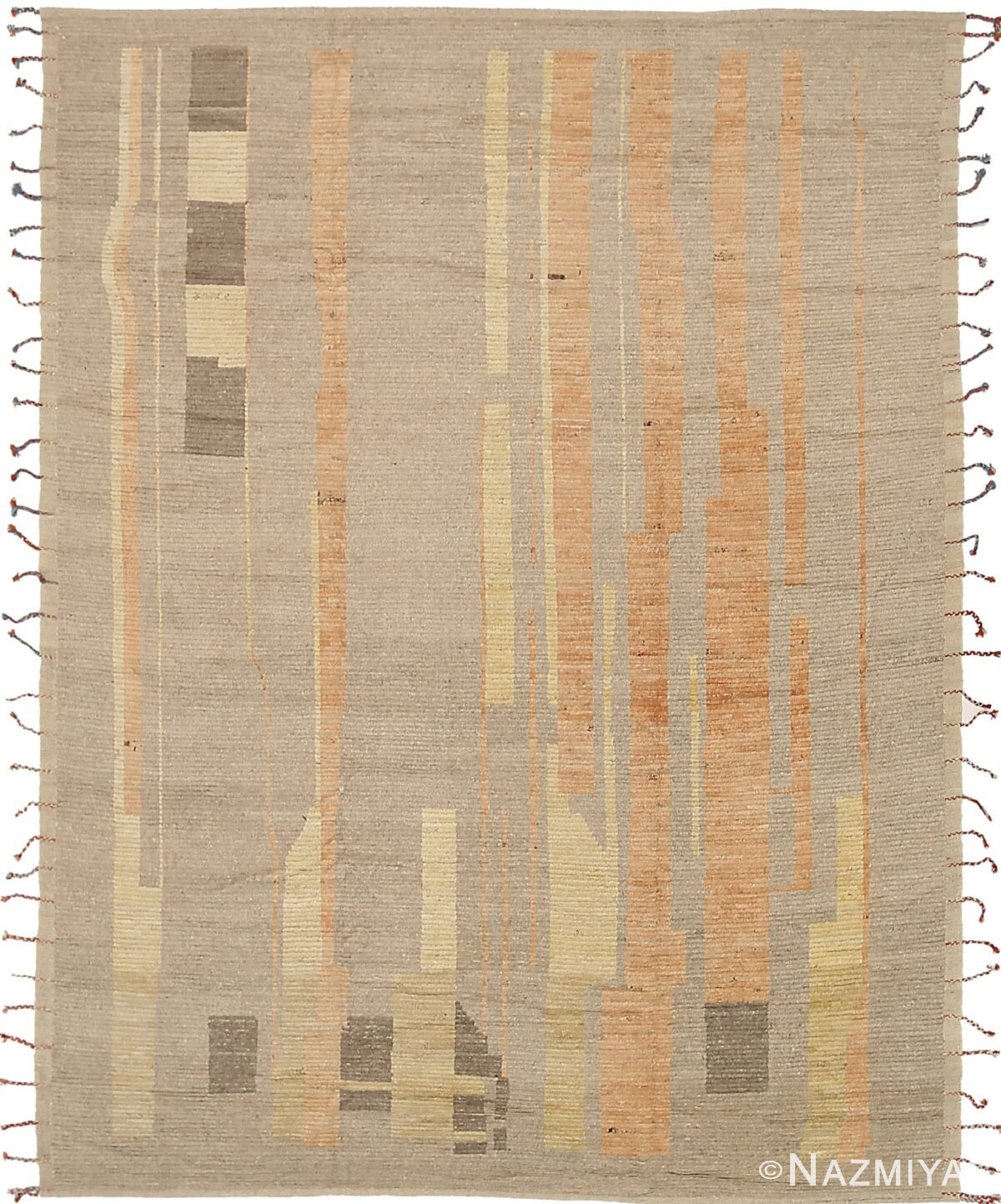 Taupe Orange Geometric Modern Distressed Rug 60816 by Nazmiyal Antique Rugs