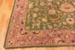 Corner Of Green Background Antique Portuguese Needlepoint Rug 71004 by Nazmiyal Antique Rugs