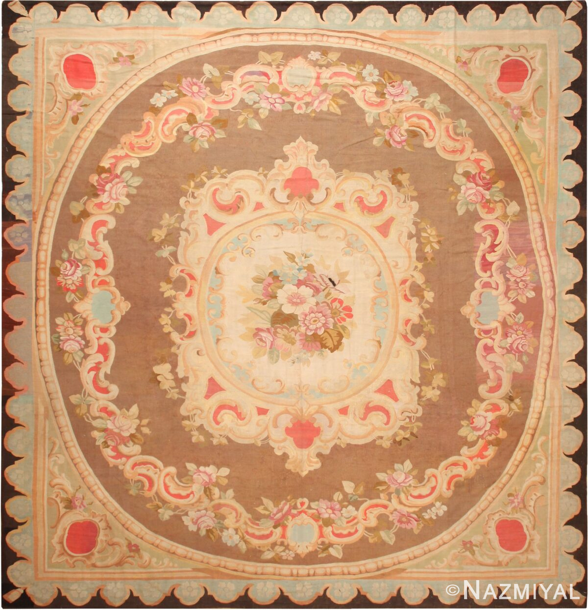 Antique French Aubusson Square Area Rug 70946 by Nazmiyal Antique Rugs