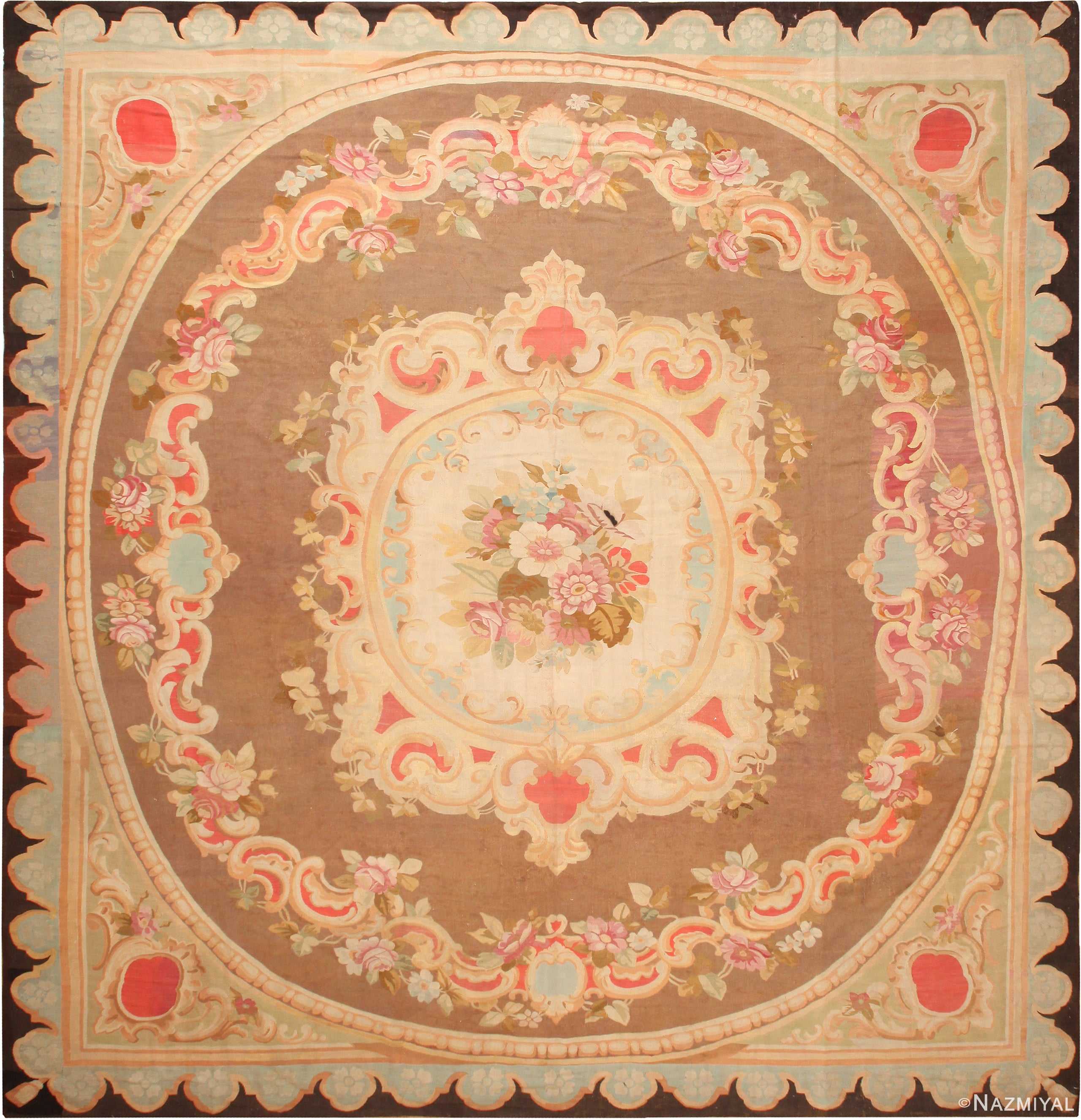 Antique French Aubusson Square Area Rug 70946 Nazmiyal Rugs