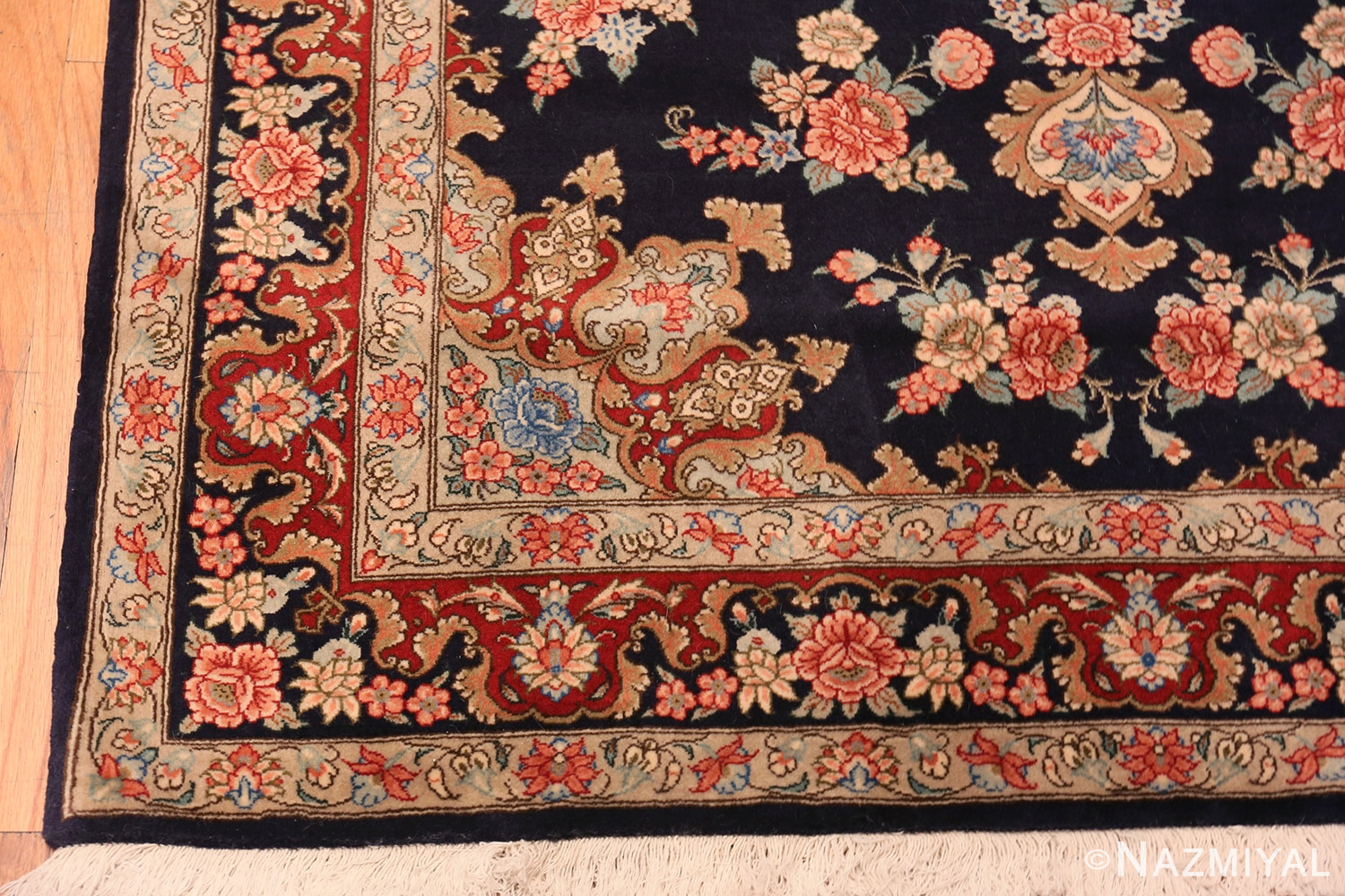 Corner Of Black Background Vintage Persian Tabriz Rug 70761 by Nazmiyal Antique Rugs