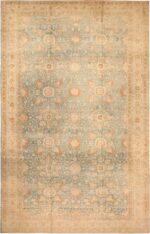 Light Blue Background Large Antique Persian Tabriz Area Rug 71047 by Nazmiyal Antique Rugs