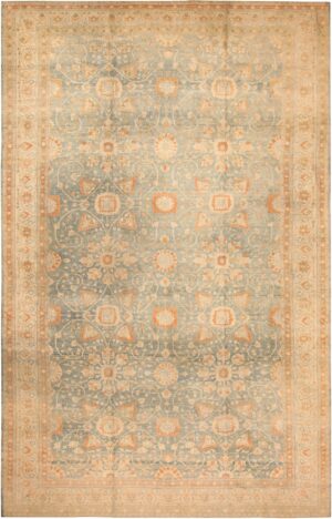 Light Blue Background Large Antique Persian Tabriz Area Rug 71047 by Nazmiyal Antique Rugs