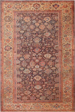 Navy Blue Background Large Antique Persian Sultanabad Rug 71043 by Nazmiyal Antique Rugs
