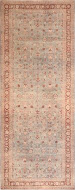 Oversized Light Blue Background Antique Persian Kerman Rug 71048 by Nazmiyal Antique Rugs