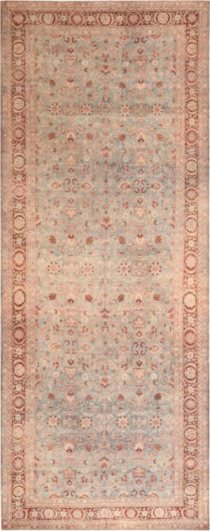 Oversized Light Blue Background Antique Persian Kerman Rug 71048 by Nazmiyal Antique Rugs