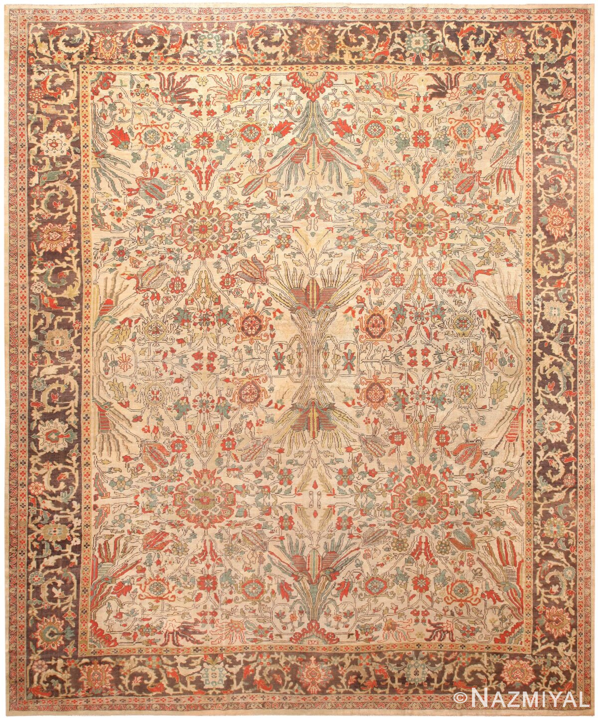 Ivory Background Large Antique Persian Sultanabad Rug 71044 by Nazmiyal Antique Rugs