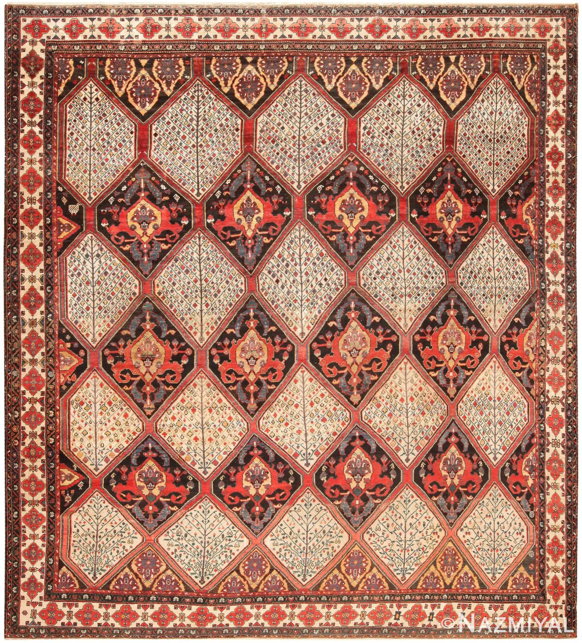 Tribal Geometric Antique Persian Bakhtiari Area Rug 71051 by Nazmiyal Antique Rugs