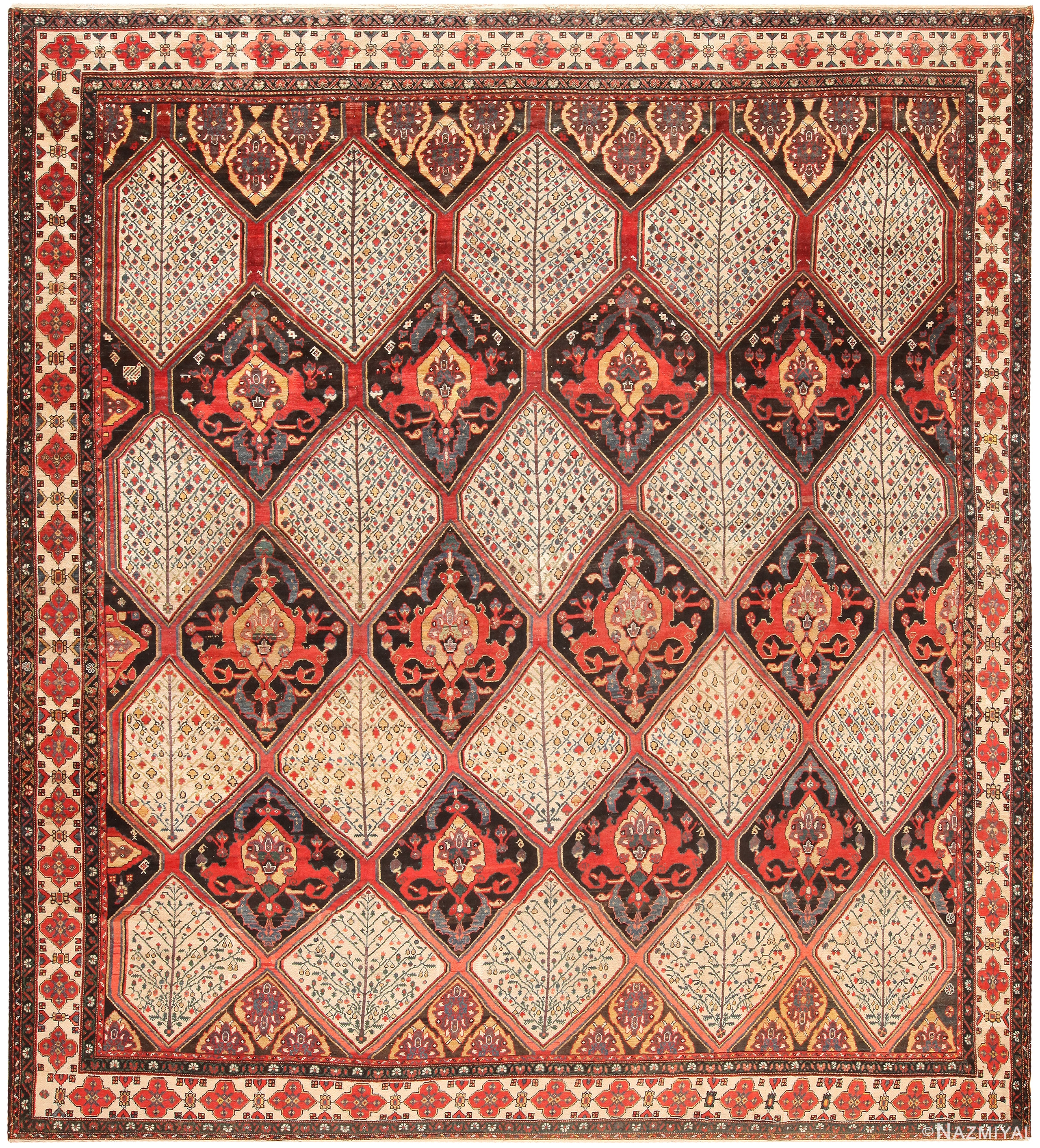 Tribal Geometric Antique Persian Bakhtiari Area Rug 71051 by Nazmiyal Antique Rugs