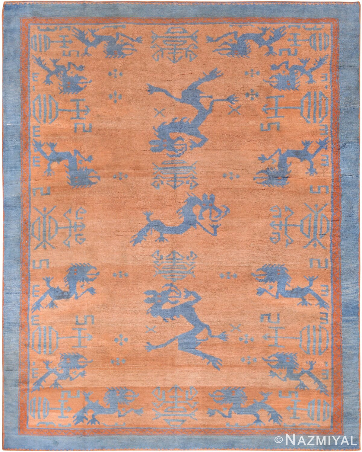 Vintage Asian Dragon Design Cotton Agra Rug 70626 by Nazmiyal Antique Rugs