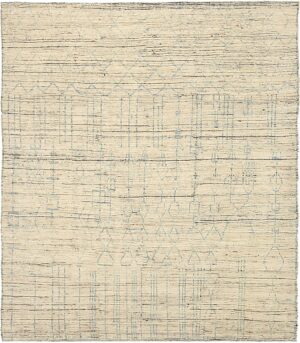 Beige Blue Geometric Modern Distressed 60885 by Nazmiyal Antique Rugs