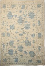 Beige Blue Geometric Modern Oushak 60871 by Nazmiyal Antique Rugs