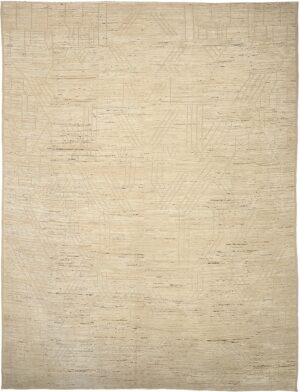 Beige Geometric Modern Distressed 60877 by Nazmiyal Antique Rugs