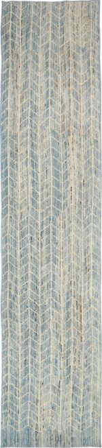 Blue Beige Geometric Modern Distressed Runner Rug Blue Beige Geometric Modern Distressed Runner Rug 60882 by Nazmiyal Antique Rugs