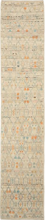 Colorful Berber Design Modern Distressed Runner Rug 60889 by Nazmiyal Antique Rugs
