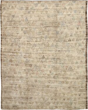 Cream Geometric Modern Distressed 60880 by Nazmiyal Antique Rugs