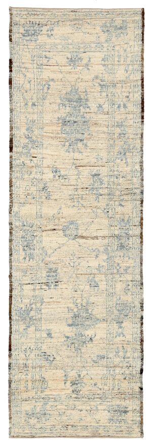 Ivory Floral Modern Oushak Runner Rug 60872 by Nazmiyal Antique Rugs