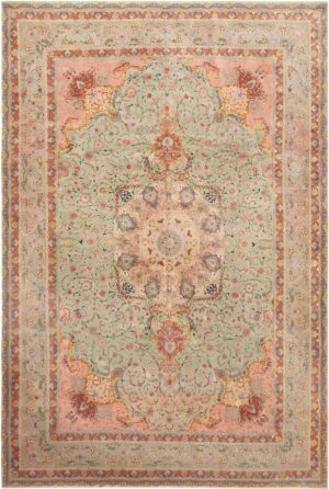 Large Silk And Wool Vintage Persian Tabriz Rug 71097 by Nazmiyal Antique Rugs