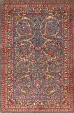 Light Blue Antique Persian Tehran Animal Rug 71108 by Nazmiyal Antique Rugs