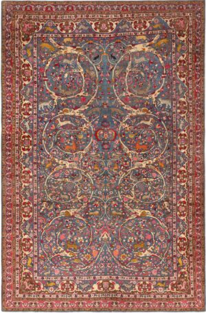 Light Blue Antique Persian Tehran Animal Rug 71108 by Nazmiyal Antique Rugs