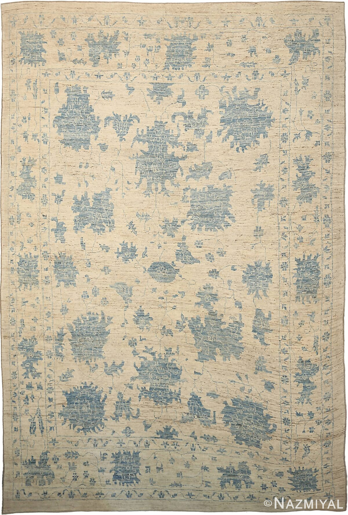 Beige Blue Geometric Modern Oushak 60871 by Nazmiyal Antique Rugs
