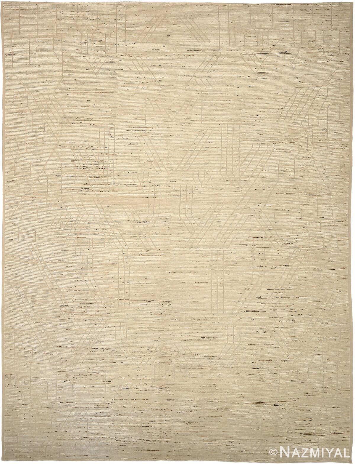 Beige Geometric Modern Distressed 60877 by Nazmiyal Antique Rugs