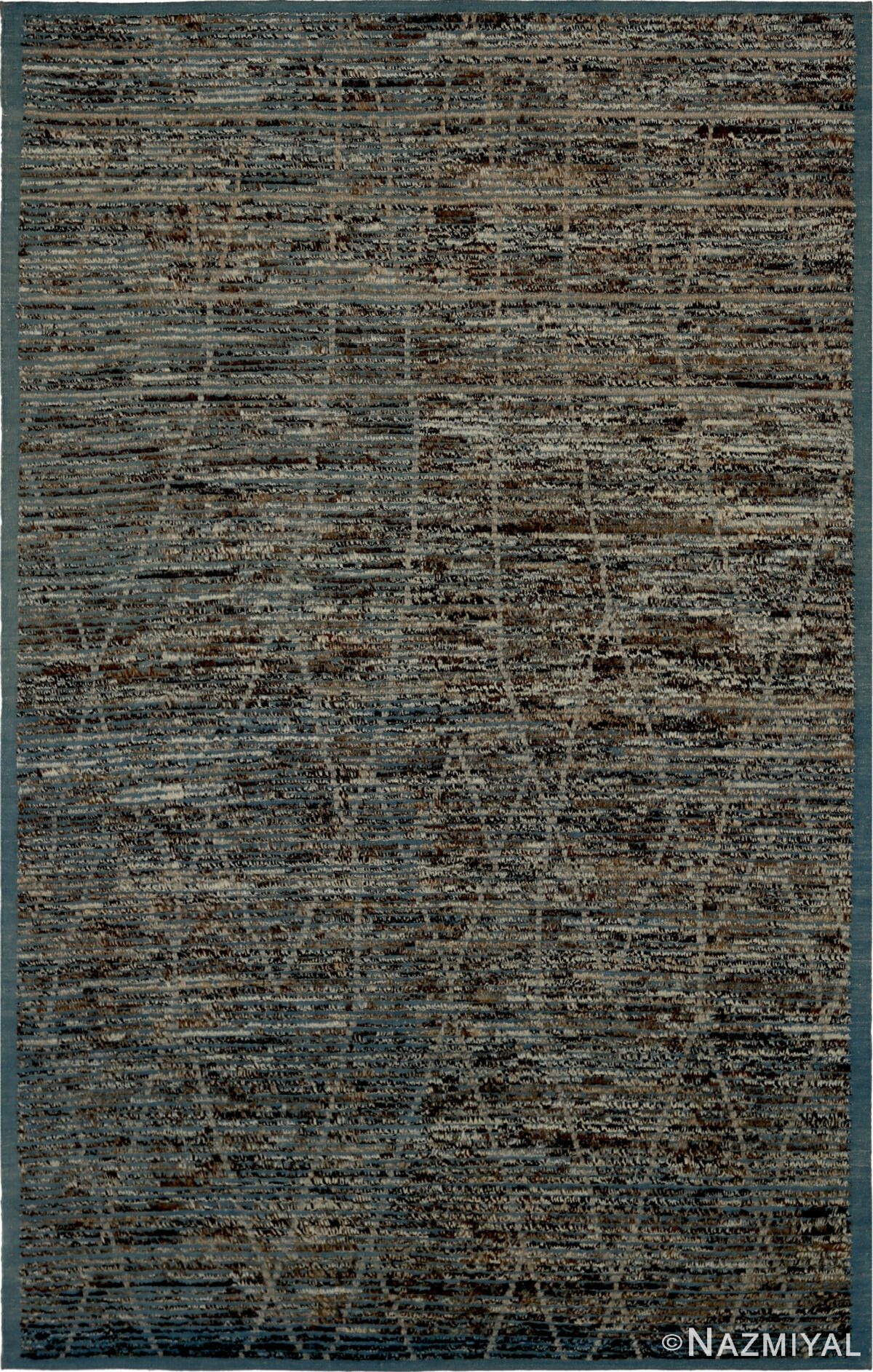 Brown Navy Blue Textured Modern Distressed 60891 by Nazmiyal Antique Rugs