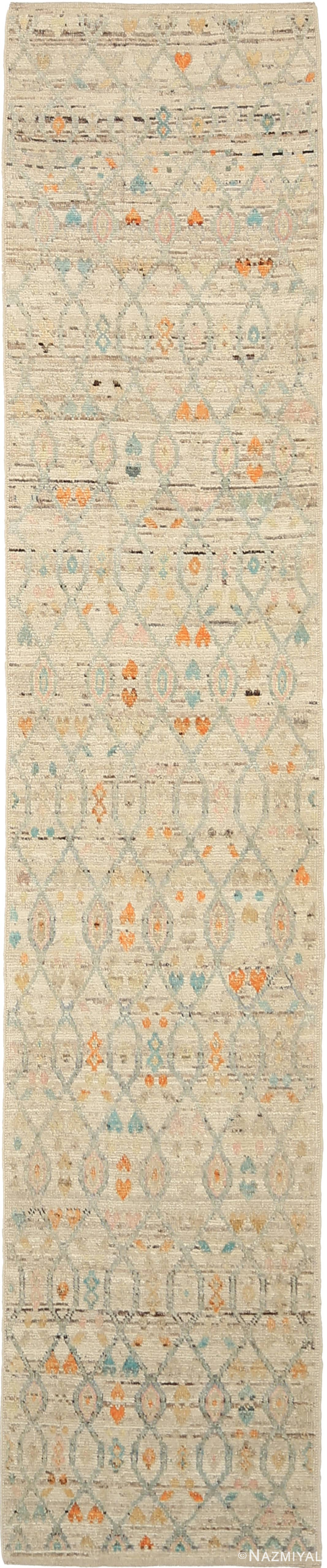 Colorful Berber Design Modern Distressed Runner Rug 60889 by Nazmiyal Antique Rugs