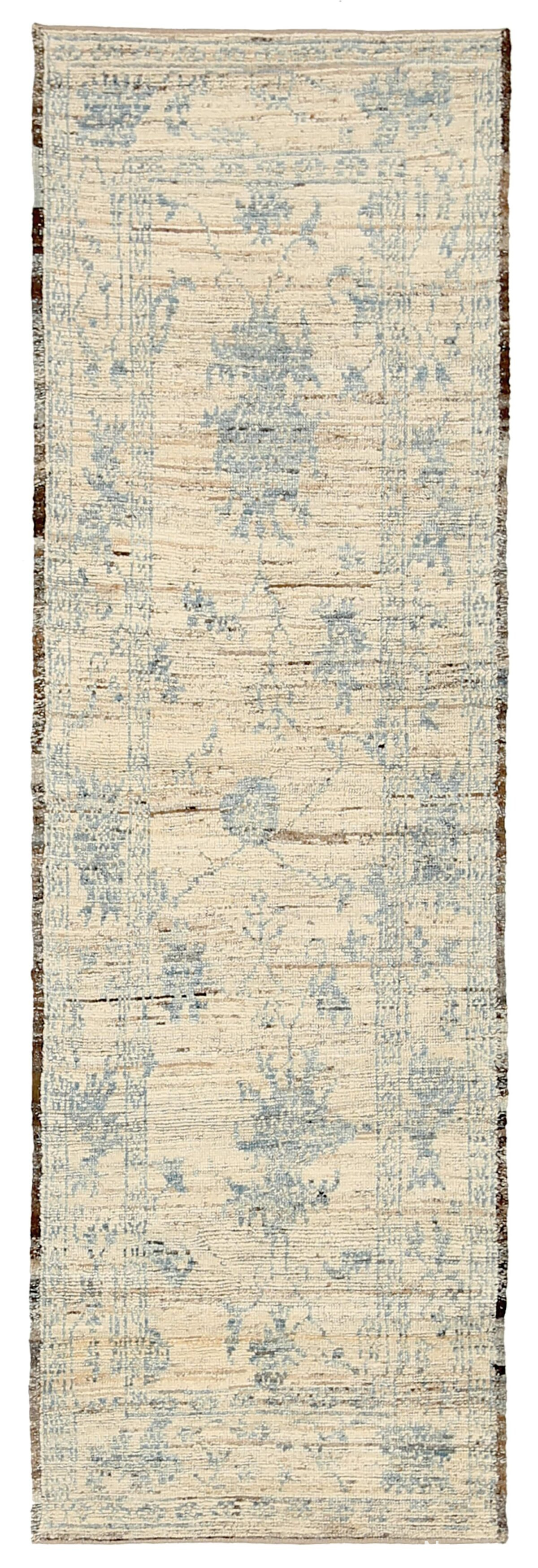 Ivory Floral Modern Oushak Runner Rug 60872 by Nazmiyal Antique Rugs