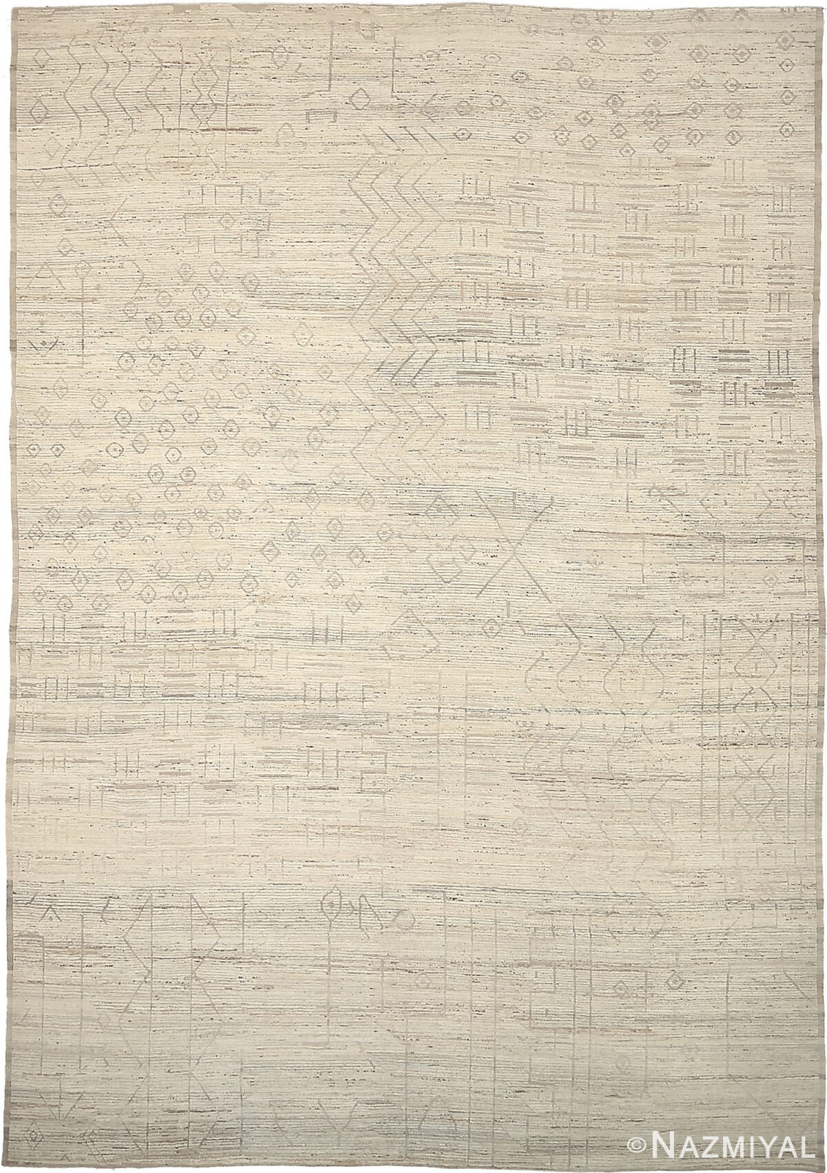 Ivory Tribal Design Geometric Modern Distressed 60878 by Nazmiyal Antique Rugs
