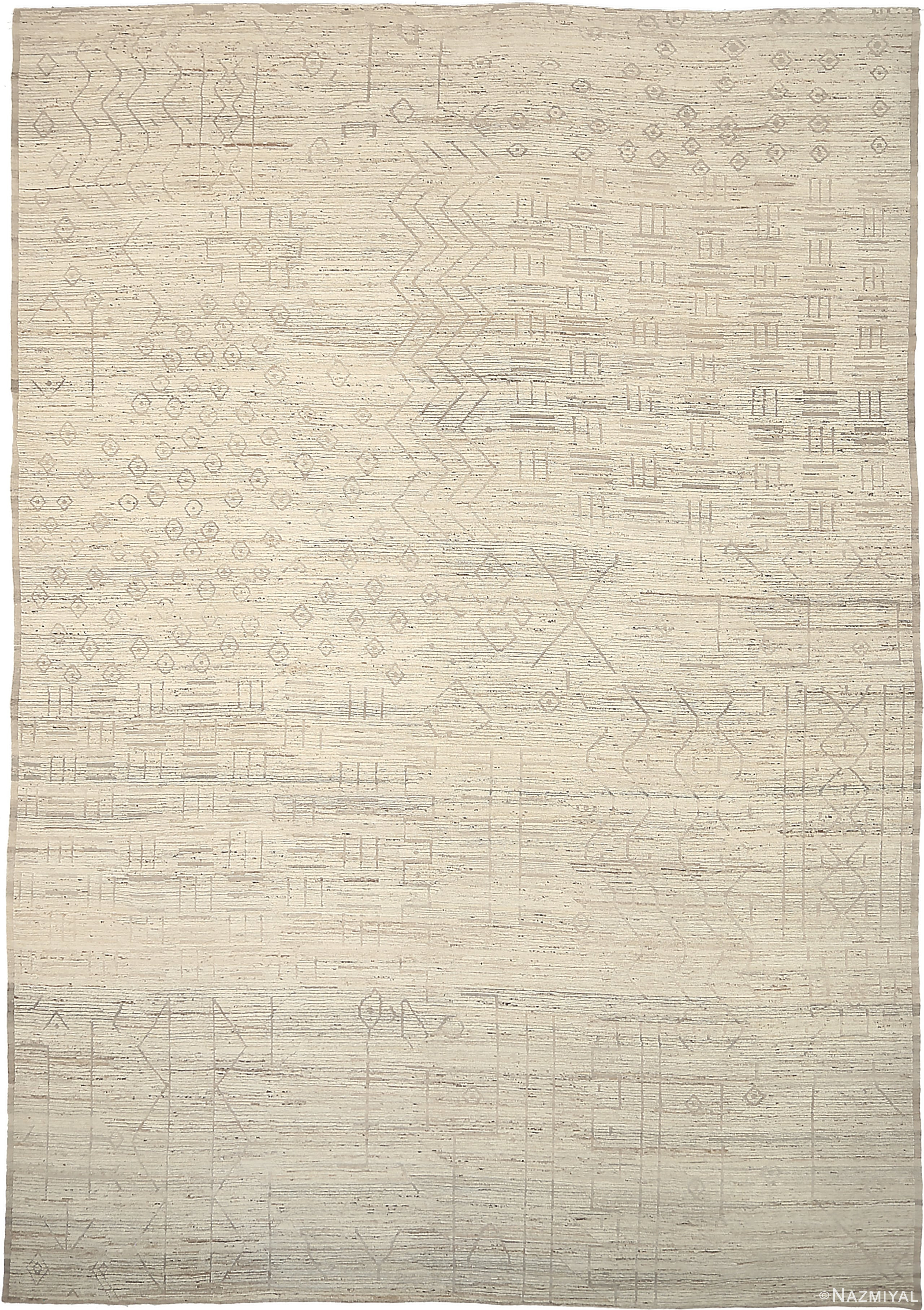 Ivory Tribal Design Geometric Modern Distressed 60878 by Nazmiyal Antique Rugs