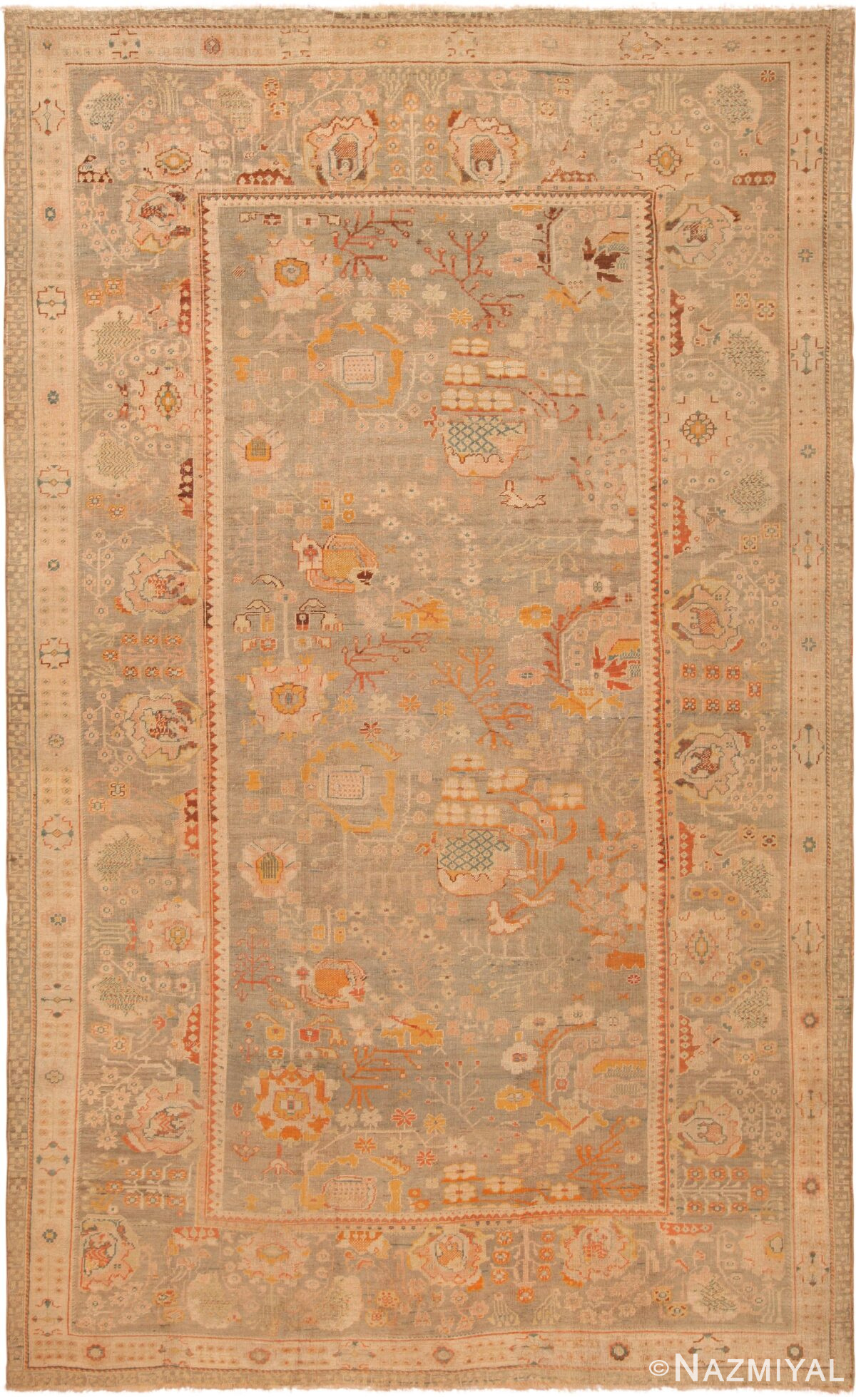 Large Antique Turkish Oushak Area Rug 71040 by Nazmiyal Antique Rugs