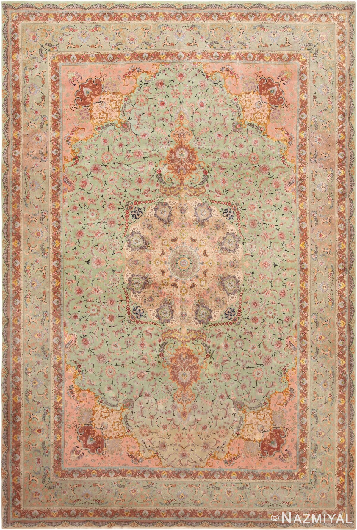Large Silk And Wool Vintage Persian Tabriz Rug 71097 by Nazmiyal Antique Rugs