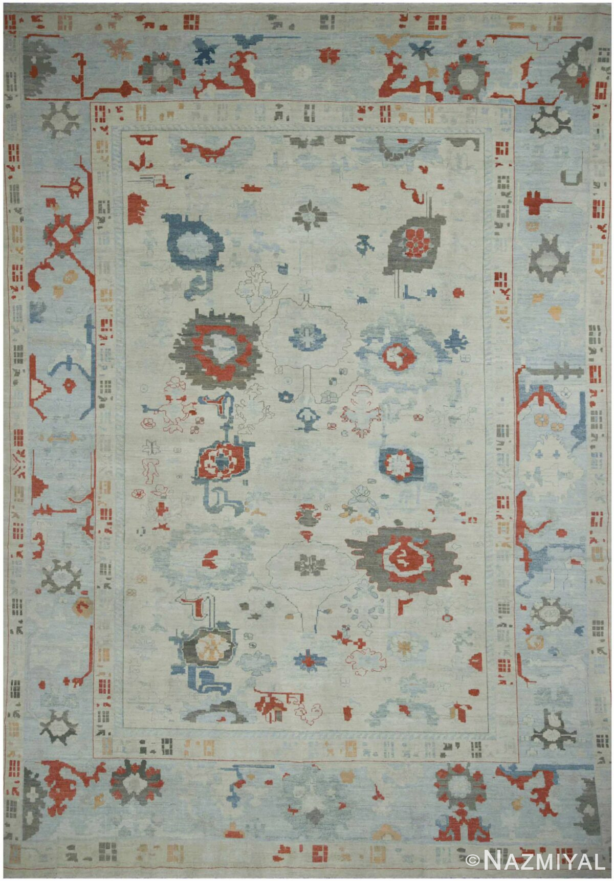 Light Blue Geometric Modern Oushak 60873 by Nazmiyal Antique Rugs