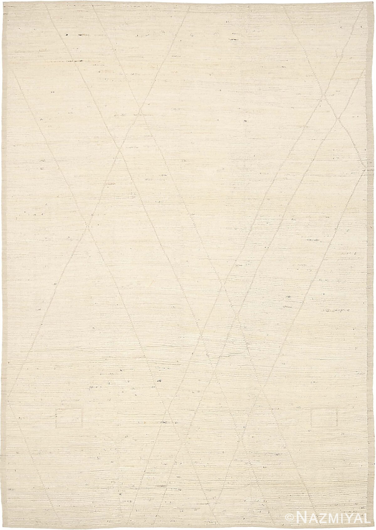 Light Ivory Geometric Modern Distressed 60883 by Nazmiyal Antique Rugs
