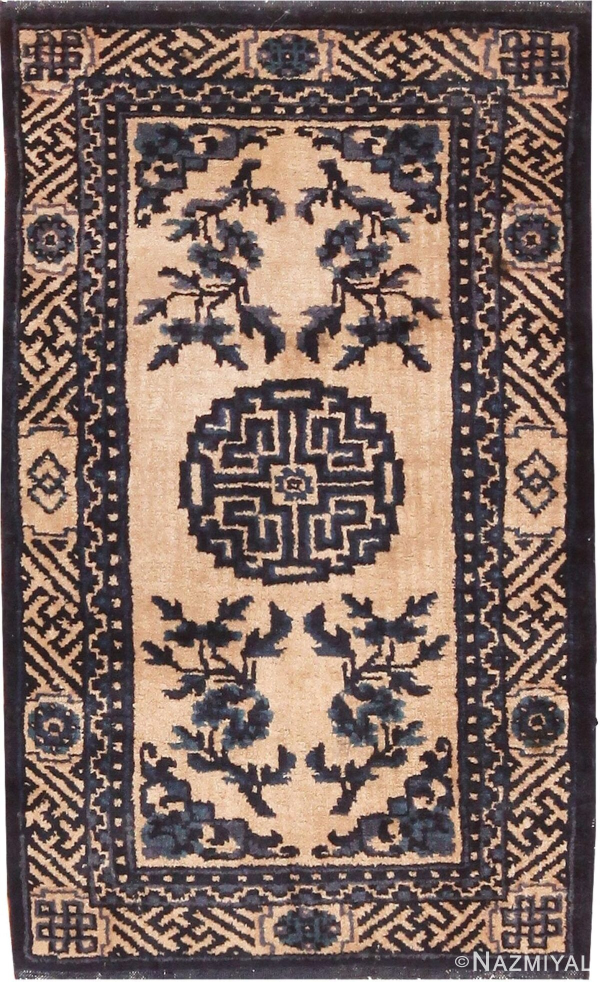 Small Ivory And Blue Antique Chinese Rug 70882 by Nazmiyal Antique Rugs