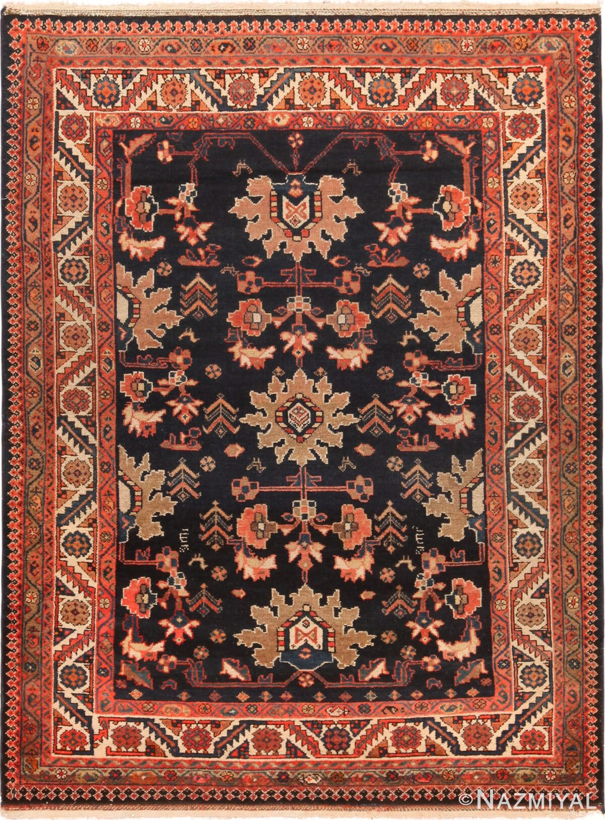 Stunning Navy Blue Antique Persian Malayer Rug 71131 by Nazmiyal Antique Rugs