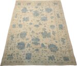 Whole View Of Beige Blue Geometric Modern Oushak 60871 by Nazmiyal Antique Rugs