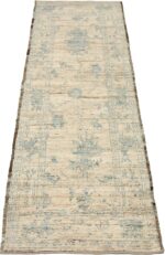 Whole View Of Ivory Floral Modern Oushak Runner Rug 60872 by Nazmiyal Antique Rugs