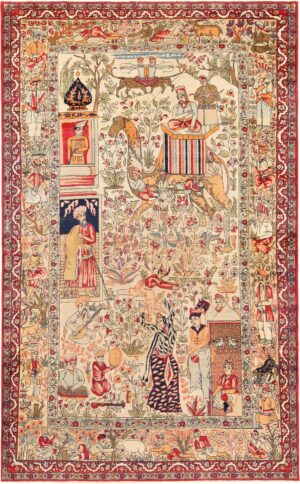 Antique Persian Pictorial Kerman Rug 71198 by Nazmiyal Antique Rug