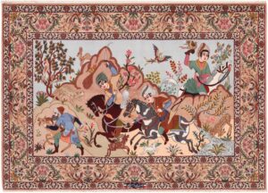 Vintage Persian Isfahan Hunting Scene Rug 71199 by Nazmiyal Antique Rug