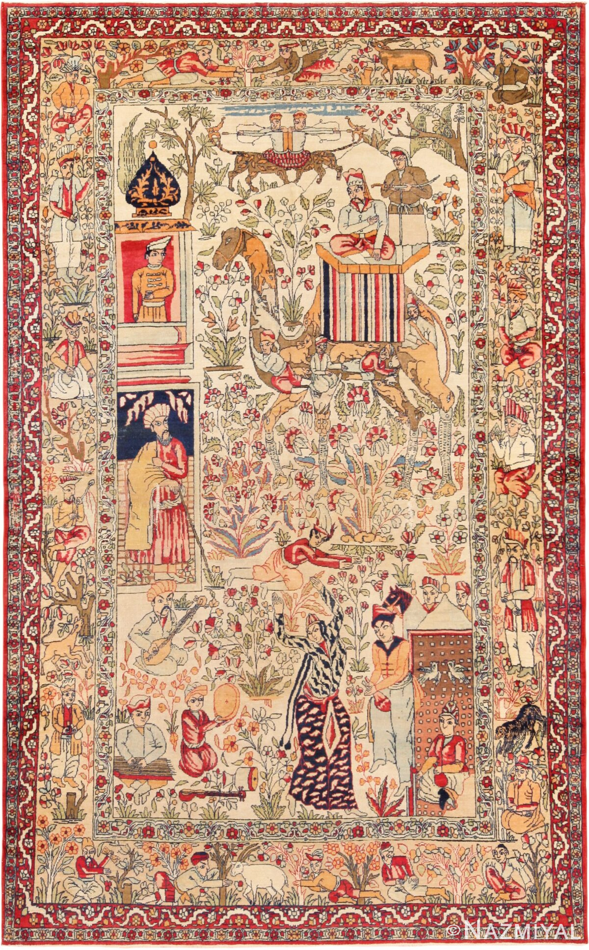 Antique Persian Pictorial Kerman Rug 71198 by Nazmiyal Antique Rug