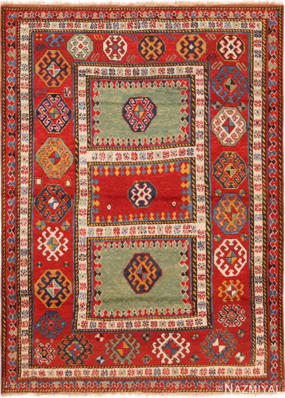 Antique Tribal Caucasian Borchalou Kazak Rug 71227 by Nazmiyal Antique Rugs