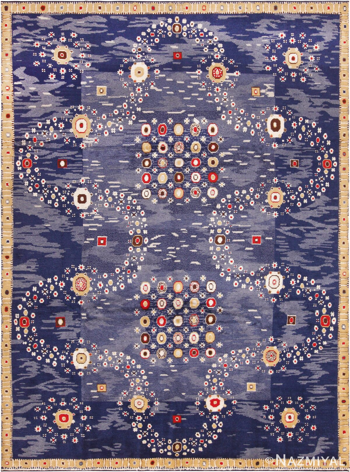 Blue Stunning Modern Silk And Wool Swedish Inspired Rug 60906 by Nazmiyal Antique Rugs