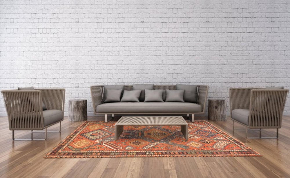Modern Minimalist Sitting Room With Antique Caucasian Soumak Rug Modern Minimalist Sitting Room With Antique Caucasian Soumak Rug 71154 by Nazmiyal Antique Rugs